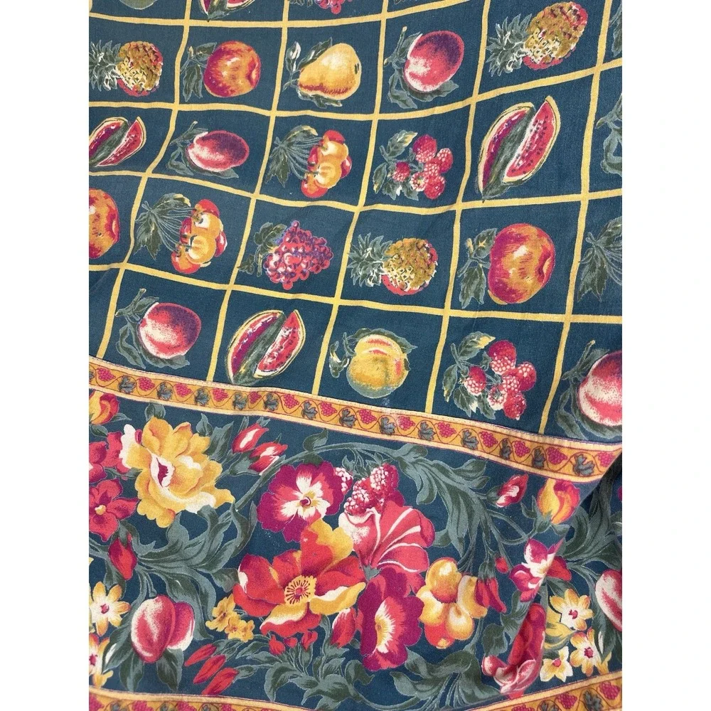 VTG April Cornell Fruit‎ Tablecloth Green Floral Cotton French Country ~ 47x66